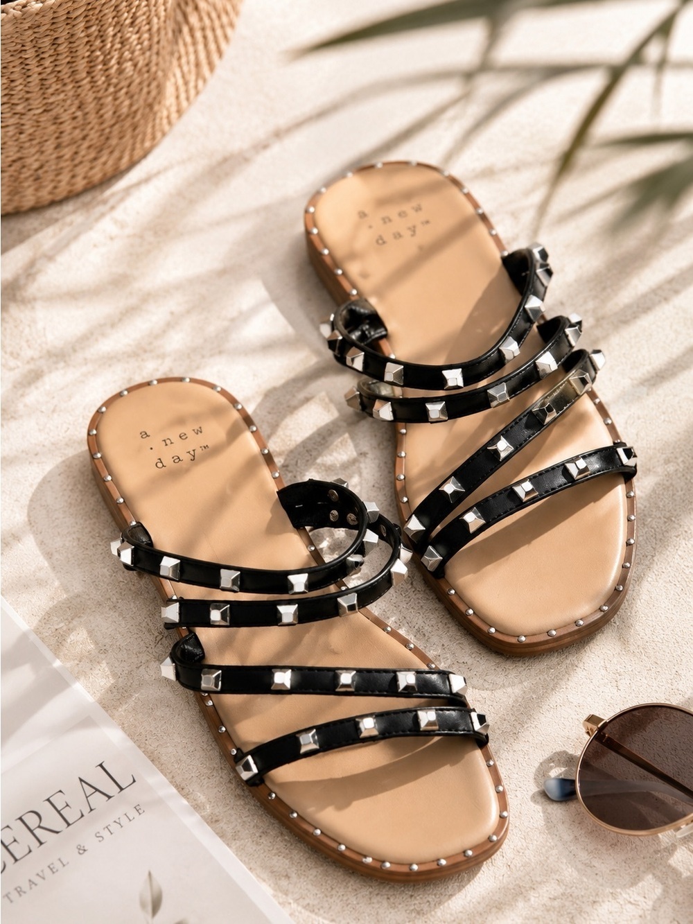 A New Day Black Hollis Embellished Slide Slip On Studded Sandal Size 6